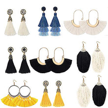 Load image into Gallery viewer, Udalyn 9 Pairs Tassel Earrings Bohemian Silky Thread Fan Fringe Tassel Earrings Set Fashion Colorful Handmade Dangle Hook Eardrop For Women Jewelry Gift