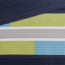 Load image into Gallery viewer, Comfort Spaces 3 Piece Quilt Coverlet Bedspread All Season Lightweight Hypoallergenic Pipeline Colorblock Kids Bedding Set, Full/Queen, Pierre Navy/Blue Stripe