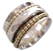 Load image into Gallery viewer, Energy Stone 925 Sterling Silver Clarity Meditation Spinner Ring with Silver and Brass Spinners on Hammered Pattern Base Ring (SKU US01) (8.5)