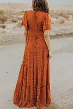 Load image into Gallery viewer, Kranda Round Neck Flutter Short Sleeve Smocked Ruffle Floral Maxi Dress Camel XS