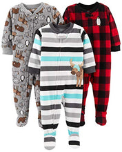 Load image into Gallery viewer, Simple Joys by Carter's Boys' 3-Pack Loose Fit Flame Resistant Fleece Footed Pajamas, Arctic Animals/Stripe Mouse/Buffalo Check, 3T