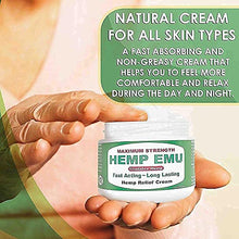 Load image into Gallery viewer, Hemp Emu Cream - Made In USA - Natural Hemp Cream Soothes Discomfort in Joints, Muscles, Back, Knees - Premium Hemp Oil Extract, Emu Oil, Menthol, Eucalyptus & Natural Oils - 4oz