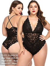 Load image into Gallery viewer, Avidlove Button Crotch Lingerie Women Deep V Lace Teddy Bodysuit One Piece Babydoll(Black,S)