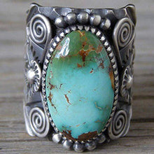 Load image into Gallery viewer, Wenbin 925 Sterling Silver Ring Delberto Climbing Oval Cut Natural Turquoise Bridal Ring Women's Ring Size 6-10 (US Code 10)
