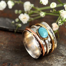 Load image into Gallery viewer, Boho-Magic 925 Sterling Silver Spinner Larimar Ring for Women with Copper and Brass Fidget Rings Bands (10)