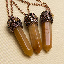 Load image into Gallery viewer, Bivei Retro Antique Brass Chakra Necklace Hexagonal Prism Gemstone Quartz Crystal Stone Healing Pendant (Yellow Chalcedony)