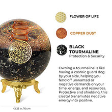 Load image into Gallery viewer, Orgonite Crystal Black Tourmaline Crystal Ball with Stand for Energy Purification and E-Energy Protection – Channels Positive Vibrations for Healing Connection between Body, Mind and Spirit