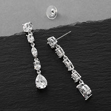 Load image into Gallery viewer, Mariell Gorgeous Linear Mix-Shape Cubic Zirconia Bridal, Prom & Holiday Dangle Earrings - Platinum Plated