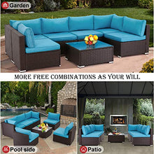 Load image into Gallery viewer, U-MAX 7 Pieces Outdoor Patio Furniture Set, All Weather Brown PE Rattan Wicker Sofa Set, Sectional Furniture Conversation Set with Cushions and Coffee Table for Porch Garden Poolside, Blue