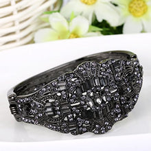 Load image into Gallery viewer, EVER FAITH Black-Tone Austrian Crystal The Great Gatsby Inspired Art Deco Bangle Bracelet Grey