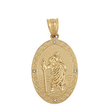 Load image into Gallery viewer, Solid 14k Gold Saint Christopher Diamond Oval Medal Catholic Protection Pendant (1")