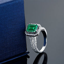 Load image into Gallery viewer, Gem Stone King 925 Sterling Silver Green Simulated Emerald Women's Wedding Engagement Ring (2.78 Ct Emerald Cut (Size 9)