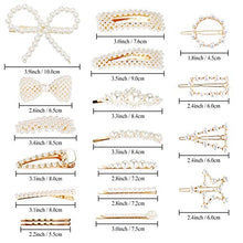 Load image into Gallery viewer, Pearl Hair Barrettes for Women Girls, Funtopia 18pcs Fashion Sweet Artificial Pearl Hair Clips Geometric Barrette Decorative Bobby Pins Bow Alligator Clips for Party Wedding Daily, Applies to Bun Updo