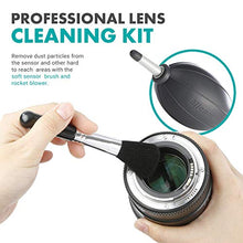 Load image into Gallery viewer, Movo Deluxe Essentials DSLR Camera Cleaning Kit with 10 APS-C Cleaning Swabs, Sensor Cleaning Fluid, Rocket Air Blower, Lens Pen, Soft Brush, 2X Small and 2X Large Microfiber Cloths and Carrying Case