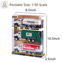 Load image into Gallery viewer, G.C 3 Pack Diecast Transport Vehicles Truck Toys Set Garbage Truck Tanker Truck Delivery Truck 1:50 Scale Pull Back Metal Model Car Toys for Boys