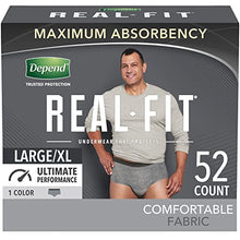 Load image into Gallery viewer, Depend Real Fit Incontinence Underwear for Men, Maximum Absorbency, Disposable, Large/Extra-Large, Grey, 52 Count (Packaging May Vary)