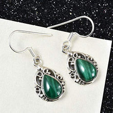 Load image into Gallery viewer, 925 Sterling Silver Pear Malachite Vintage Dangle Drop Oxidized Tribal Fish Hook Earrings Boho Handmade Fashion Jewelry for Women