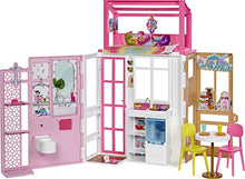 Load image into Gallery viewer, Barbie Dollhouse with 2 Levels & 4 Play Areas, Fully Furnished House with Pet Puppy & Accessories, Gift for Kids 3 Years Old and Up