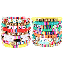 Load image into Gallery viewer, BESTEEL 18 Pcs Surfer Heishi Bracelets for Women Rainbow Vinyl Disc Beaded Stretch Bracelets Multiple Beach Surfer Bracelet Set