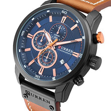 Load image into Gallery viewer, Mens Leather Strap Watches Classic Casual Dress Stainless Steel Waterproof Chronograph Date Analog Quartz Watch (Brown Black)