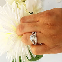 Load image into Gallery viewer, Dazzlingrock Collection 1.00 Carat (ctw) 10K Round Diamond Split Shank Halo Engagement Ring Set 1 CT, White Gold, Size 7