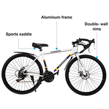 Load image into Gallery viewer, R.ROARING Commuter Road Bike 26 inch Wheels 21 Speed Shifting Bikes Dual Disc Brake Road Bicycle for Adults Mens Women, White