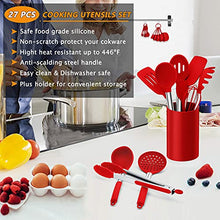 Load image into Gallery viewer, LIANYU 27 PCS Kitchen Utensils Set with Holder, Silicone Cooking Utensils Spatula Set with Stainless Steel Handle, Kitchen Cooking Gadgets Tools for Nonstick Cookware Set, Heat Resistant, Red