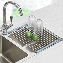 Load image into Gallery viewer, Roll Up Dish Drying Rack Over Sink Seropy Over The Sink Dish Drying Rack Kitchen Dish Drainer, Folding Dish Rack for Kitchen Sink Counter Stainless Steel Mat Foldable Dish Dryer Racks(17" x 13.7")