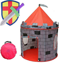 Load image into Gallery viewer, Kiddey Knight's Castle Kids Play Tent -Indoor & Outdoor Children's Playhouse -- Durable & Portable with Free Carrying Bag – “Bonus” Shield and Sword Set - Makes for Boys & Girls