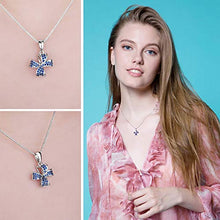 Load image into Gallery viewer, QMM necklace Pendant Flower Knot 0.22Ct Created Blue Spinel Pave Pendant Necklace 925 Sterling Silver Jewelry for Women 45Cm Chain