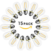 Load image into Gallery viewer, Banord 15 Pack Dimmable 2W S14 Replacement LED Bulbs, 2700K Warm White Waterproof Outdoor String Lights Vintage LED Filament Bulb, Shatterproof E26 Screw Base Edison LED Light Bulbs