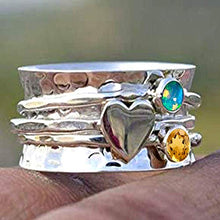 Load image into Gallery viewer, Amethyst and Moonstone Spinner Ring, 925 Sterling Silver Heart Designer Ring, Wide Band Ring, Hammered Meditation Ring (OPTIONS AVAILABLE FOR GEMSTONE & HEART)