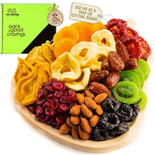 Load image into Gallery viewer, Christmas Gift Basket Holiday Mixed Dried Fruit & Nuts in Reusable Wooden Pear Tray + Ribbon (9 Assortments) Gourmet Food Bouquet Arrangement Platter, Birthday Care Package, Healthy Kosher Snack Box