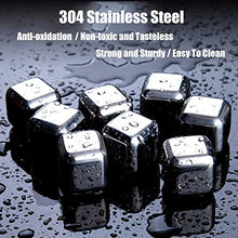 Load image into Gallery viewer, DERGUAM 8 Packs Fast-cooling 304 Stainless Steel Ice Cubes Whiskey Stones Whiskey Rocks With Nonslip Ice Tong&Wine Opener&Freezer Storage Tray Great for Whiskey,Wine,Beer,Juice or Soda