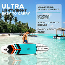 Load image into Gallery viewer, RANGALii 11' Foot Inflatable SUP Stand Up Paddle Board(32" Wide, 6" Thick) Durable with Adjustable Paddle, Backpack, Pump and Leash (Lake Blue)