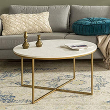 Load image into Gallery viewer, Walker Edison Furniture Company Modern Round Coffee Accent Table Living Room, Marble/Gold
