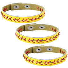 Load image into Gallery viewer, HZMAN Genuine Leather Baseball Bracelets by Athletes Bangle Cuff Wristband, 3 Pcs White Black Yellow (Yellow)