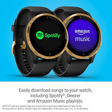 Load image into Gallery viewer, Garmin Venu, GPS Smartwatch with Bright Touchscreen Display, Features Music, Body Energy Monitoring, Animated Workouts, Pulse Ox Sensor and More, Gold with Black Band