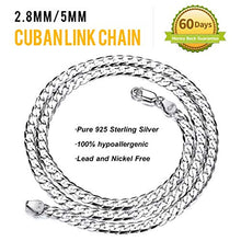 Load image into Gallery viewer, Women Mens Necklace Cuban Link Chain 5mm, Solid 925 Sterling Silver Cuban Link Curb Chain Necklace Boys Hip Hop Hiphop Rock Jewellery, 20 Inches
