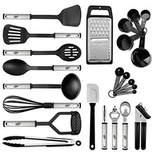 Load image into Gallery viewer, Kitchen Utensils Set 24 Nylon and Stainless Steel Cooking Utensil Set, Non-Stick and Heat Resistant Cooking Utensils Set, Kitchen Tools, Useful Pots and Pans Accessories and Kitchen Gadgets (Black)