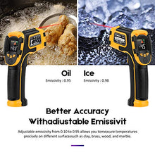 Load image into Gallery viewer, Infrared Thermometer No Touch Digital Laser Temperature Gun with Color Display -58℉~1112℉(-50℃~600℃)Adjustable Emissivity - for Cooking/BBQ/Freezer - Meat Thermometer Included -Non Body Thermometer