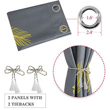 Load image into Gallery viewer, Estelar Textiler Grey and Gold Blackout Curtains Window Curtain Panels with Palm Tree and Wheat Pattern Light Blocking Curtains for Living Room Sliding Glass Door, Grey, 52Wx108L, 2 Panels