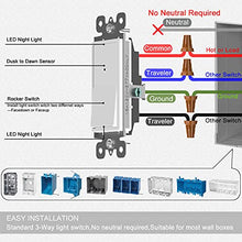 Load image into Gallery viewer, SOZULAMP 3 Way Light Switch with Night Light-Easy to Install-No Neutral Required,Illuminated Decora Paddle White Wall 3 Way Switch with Light Sensor,15 Amp 110V,Residential Grade(4Pack,Dayligh LED)