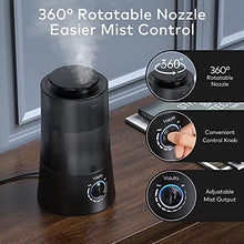 Load image into Gallery viewer, Humidifiers for Bedroom - 4L Cool Mist Humidifier Top Fill Oil Diffuser Quiet Ultrasonic Humidifiers for Home Large Room with Adjustable 360° Rotation Nozzle, Auto Shut-Off, Humidifiers for Baby
