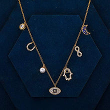 Load image into Gallery viewer, SLOONG Evil Eye Necklace Hamsa Hand Necklace 14K Gold Plated Dainty Necklace White Blue Cz Pendant Necklace for Women Girls