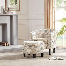 Load image into Gallery viewer, Belleze Accent Tub Chair Curved Back French Print Script Linen Fabric w/ Ottoman Modern Stylish Round Armrest, Beige