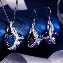 Load image into Gallery viewer, EleQueen 925 Sterling Silver CZ Courageous Heart Inspired Pendant Necklace Hook Earrings Set Vitrail Light Made with Crystals