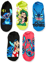 Load image into Gallery viewer, Disney womens Lilo & Stitch 5 Pack No Show Casual Sock, Assorted Bright, Fits Sock Size 9-11 Fits Shoe Size 4-10.5 US