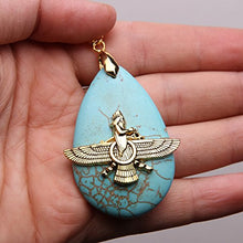 Load image into Gallery viewer, Asoodehdelan 18k Gold Pt Turquoise Farvahar Faravahar Necklace Iranian Persian Art Iran Gift (24" Chain)
