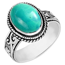 Load image into Gallery viewer, Turquoise Ring Size 11 925 Silver Overlay Vintage Style Handmade Solitaire Ring